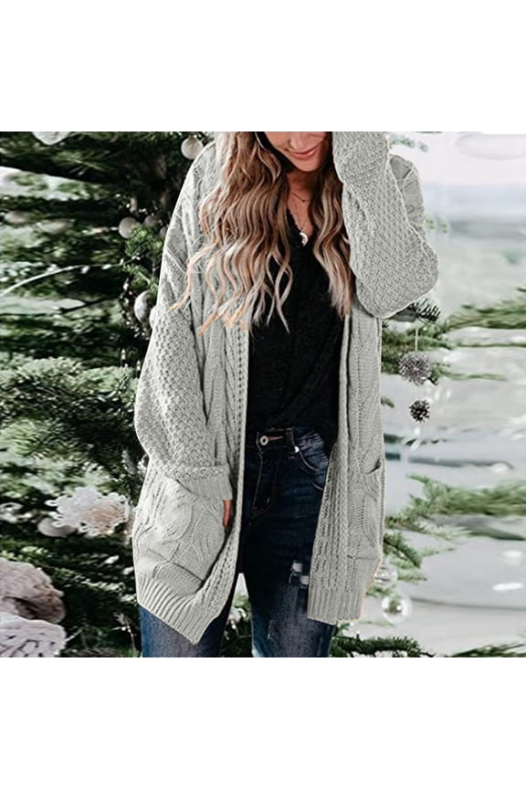 Women Casual Solid Crochet Sweater Cardigan Loose Long Sleeve Pocket Long Coat Womens Side Zip Jacket Tall plus Size Coats for Women Long with Hood Women Button Jacket Duster 3xl Sweater Coat Wool