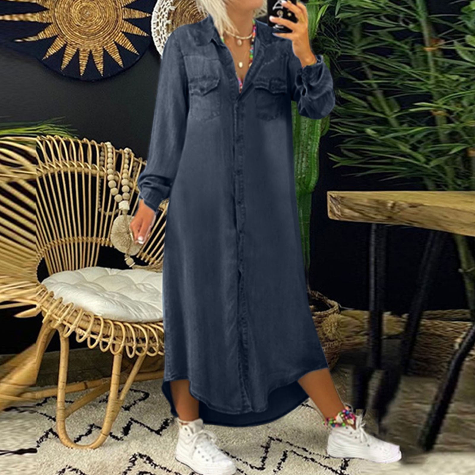 Lola May Petite midaxi tiered shirt dress in blue | Smart Closet