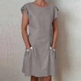 thumbnail image 1 of Women Casual Solid Dress Pocket Short Sleeve Button Round Neck Loose Mini Dress Hinge Dress plus S Size Summer Dresses Sleeveless Casual Dress Daily Dresses for Women Split Dress Wrap Dresses Casual, 1 of 2