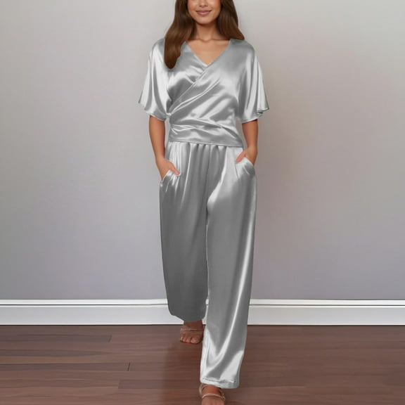 Women Casual Solid Half Sleeve Shirt Belt Contrast Pocket Drawstring Trousers Pants Set Pant Suits for Women Juniors Petite Pants Suit for Women Elegant Dresses for Women Wedding Guest Snowmobile Suit