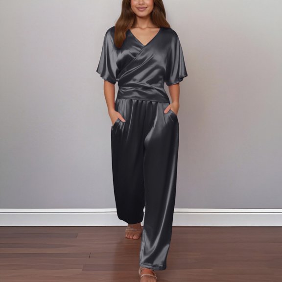 Women Casual Solid Half Sleeve Shirt Belt Contrast Pocket Drawstring Trousers Pants Set Pant Suits for Women Juniors Petite Pants Suit for Women Elegant Dresses for Women Wedding Guest Snowmobile Suit