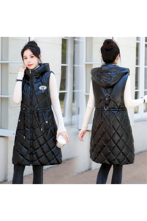 Women Casual Solid Jacket Hooded Vest Zipper Pocket Loose Sleeveless Jacket Long Coat E Vest Women Compressing Vest Long Outerwear for Women Long Vest for Women plus Vest Ladies Womens Sleeveless Vest