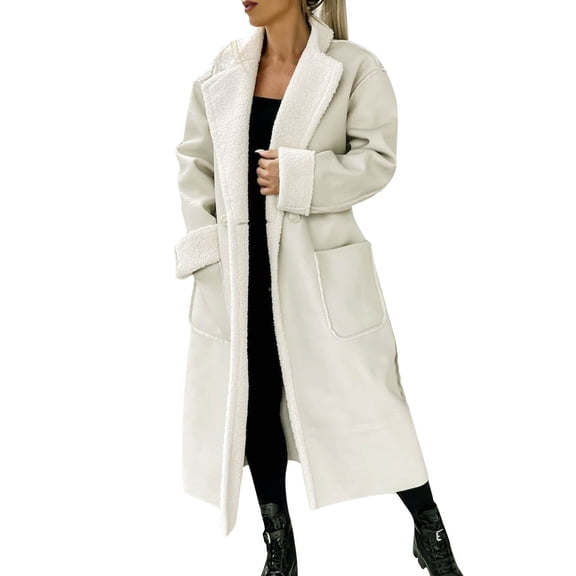 Women Casual Solid Leather Jacket Turndown Collar Plush Coat Thickened Windbreaker Jacket