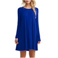 thumbnail image 1 of Women Casual Solid Long Sleeve Round Neck Loose Dress Ruffle Mini Dress, 1 of 6
