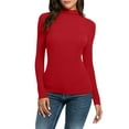 thumbnail image 1 of Women Casual Solid Long Sleeve Turtleneck Blouse Tops Slim Fit Stretchy Layer Tee Shirts, 1 of 6