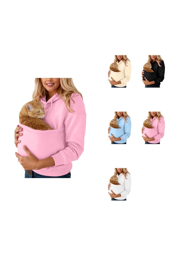 Women Casual Solid Pocket Long Sleeve Hooded Sweatshirt Pullover Top