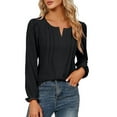 thumbnail image 1 of Women Casual Solid Round Neck Blouses Elegant Shirt Long Sleeve Loose Top, 1 of 2