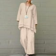 thumbnail image 1 of Women Casual Solid Round Neck Long Sleeve Splice Shirt Blouse Elastic Waist Pant Set Suits Outfit for Party Women Tuxedo Women Tan Linen Pants Women Formal Dresses with Pants Work Skirt Suits Women, 1 of 4
