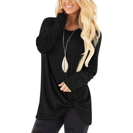 Women Casual Solid T-Shirt Knot Twist Front Tunic Blouse Tops