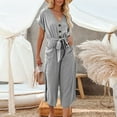 thumbnail image 1 of Women Casual Solid V Neck Short Sleeve Button Pocketed Wide Leg Jumpsuits Romper With Belt Womens Jumpsuits And Rompers Elegant Comfy Jumpsuits Romper Long Sleeve Rompers with Open Legs by Body Denim, 1 of 8