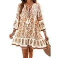 thumbnail image 1 of Women Casual Spring Summer Dresses V Neck 3/4 Long Sleeve Floral Flowy Boho Babydoll Mini Short Beach Dress  M, 1 of 7
