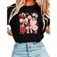 thumbnail image 1 of Women Casual Strawberry Bow Floral Graphic Tees Cotton Crew Neck Printed T Shirt Tops Black S-5XL, 1 of 5