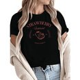 thumbnail image 1 of Women Casual Strawberry Festival Graphic Tees Cotton Crew Neck Printed T Shirt Tops Black S-5XL, 1 of 5