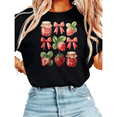 thumbnail image 1 of Women Casual Strawberry Jam Bow Graphic Tees Cotton Crew Neck Printed T Shirt Tops Black S-5XL, 1 of 5
