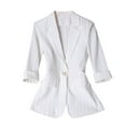 thumbnail image 1 of Women Casual Striped Blazer Dressy 3/4 Sleeve Work Office Formal Suit Jackets Plus Size Comfy Notch Lapel Outerwear, 1 of 4