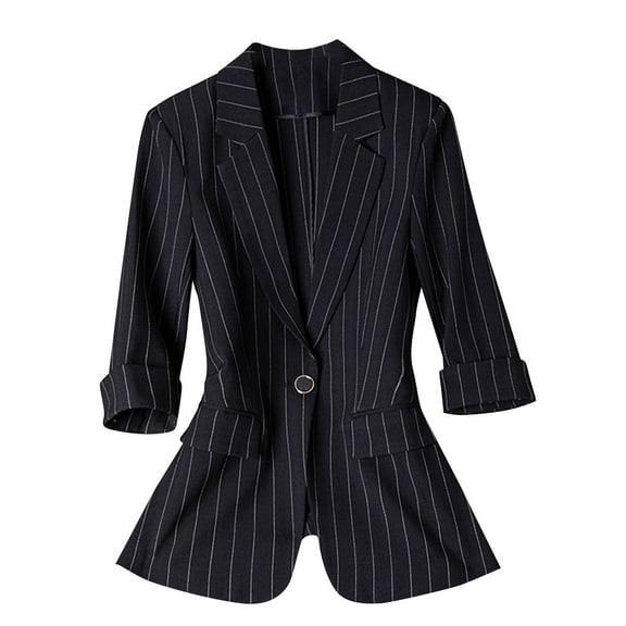 Women Casual Striped Blazer Dressy 3/4 Sleeve Work Office Formal Suit Jackets Plus Size Comfy Notch Lapel Outerwear