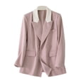 thumbnail image 1 of Women Casual Suit Coat Notched Lapel Long Sleeve Patchwork Color Suit Jacket Double Breasted Flap Pockets Loose Fit Office Lady Outwear, 1 of 8