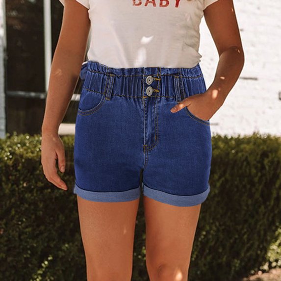 Women Casual Summer Mid Waist Stretchy Denim Jean Shorts Junior Short Jeans