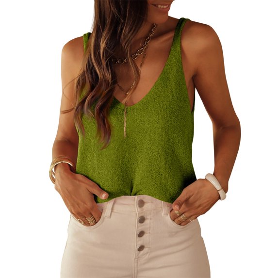 Women Casual Summer V Neck Loose Fit Sleeveless Camisole Knit Tank Tops