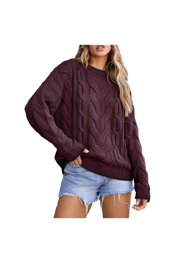 Women Casual Sweater Ribbed Cable Knit Pullover Oversized Sweaters Thicken Warm Knit Tops Cozy Fashion Jumper Chunky Clothing Fall Fashion Tops