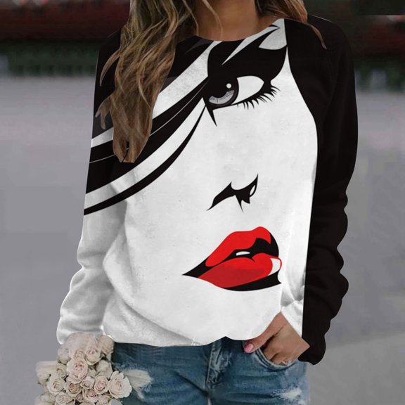 Women Casual Sweatshirt Printing Crew Neck Long Sleeve Sweatshirt Casual Top Pullover Color Long Sleeve Sweatshirt Boy Mom Sweatshirt for Women Hoodie Women Full Zip 2002 Sweatshirt Women Jogging Suit