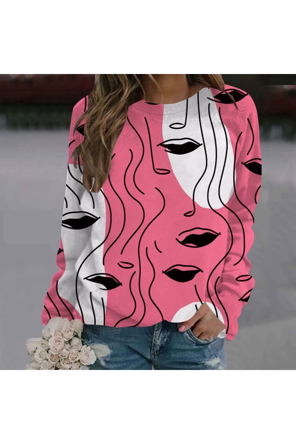 Women Casual Sweatshirt Printing Crew Neck Long Sleeve Sweatshirt Casual Top Pullover Junior Crop Sweater Fitted Jacket with Hood Comfy Womens Sweatshirts Juniors Pants Suit Leopard Print Zip up