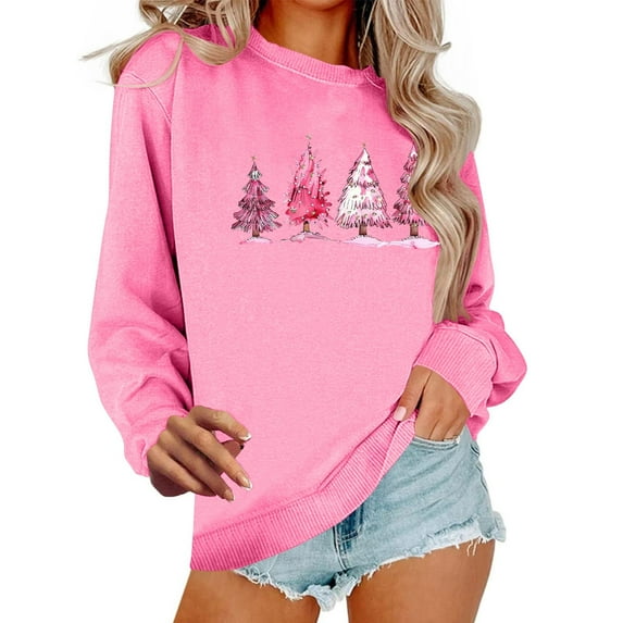 Women Casual Sweatshirts Christmas Tree Pullover Printed Outfits Snowflake Clothing Festival Shirts Merry Christmas Clothes Fall Trendy Tops Crewneck Garments