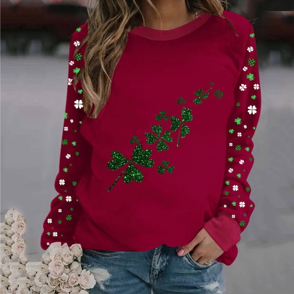 Women Casual Sweatshirts Long Sleeve Loose Crew Neck T-Shirts Spring Winter Pullover Tops Red XXL