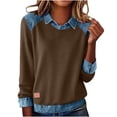 thumbnail image 1 of Women Casual Sweatshirts Loose Comfy Lapel Long Sleeve Pullover Shirts Soft Lightweight Denim Patchwork Winter Warm Tops, 1 of 5