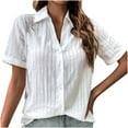 thumbnail image 1 of Women Casual T-Shirt Solid Short Sleeve Turndown Collar Buttons Cardigan Blouse Tops, 1 of 9