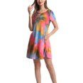 thumbnail image 1 of Women Casual Tie Dye Crewneck Short Sleeve Pockets Swing T-Shirt Dress, 1 of 3