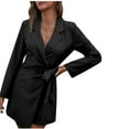 thumbnail image 1 of Women Casual Tie Waist Front Blazers Long Sleeve Work Office Coats Jacket Collard Long Blazer Suit, 1 of 5