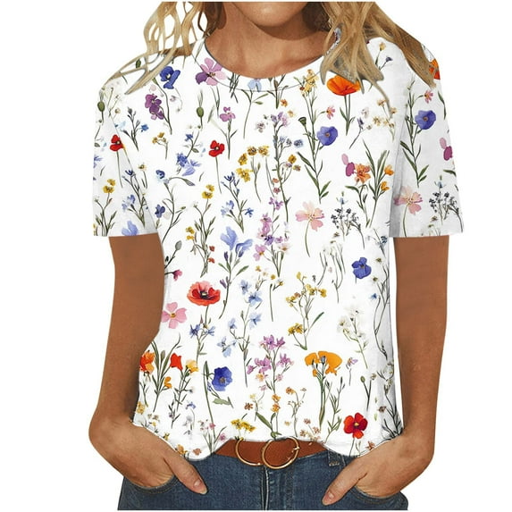 Women Casual Tops And Blouses Shirts for Women Dressy Casual Plus Size Basic Fitted Short Sleeve Tees Skims Dupes Shirt Clearance Deals