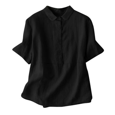 Women Casual Tops Button Down Short Sleeve Round Neck Business Solid Color Ladies Top Clothes