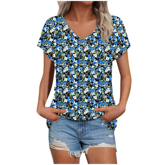 Women Casual Tops V Neck Womens T Shirts Loose Fit Multi Pack Graphic Tees Vintage