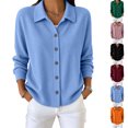 thumbnail image 1 of Women Casual Tops Women Winter Solid Color Long Sleeve Lapel Corduroy Button Front Top Sky Blue XXXXL, 1 of 6