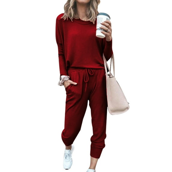 Women Casual Tracksuit 2 Piece Pullover Top and Elastic Waistband Pant Women Tracksuit Sets