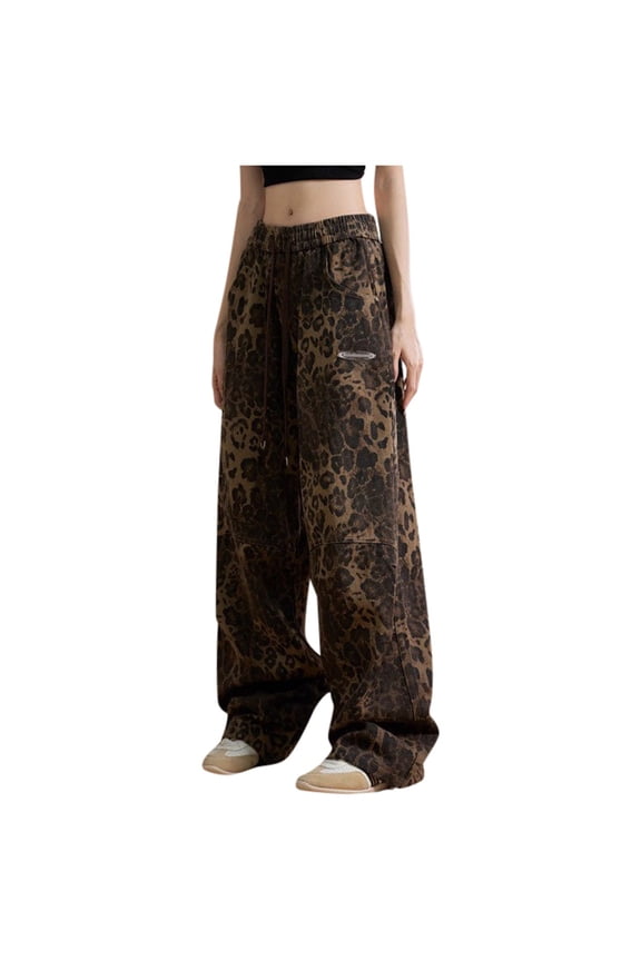 Women Casual Trousers Leopard Print Style Sweatpants Fall/Winter Straight Leg Hiphop Street Dance Cargo Pants Leisure Fashion Trousers Leisure Sweatpants for Women