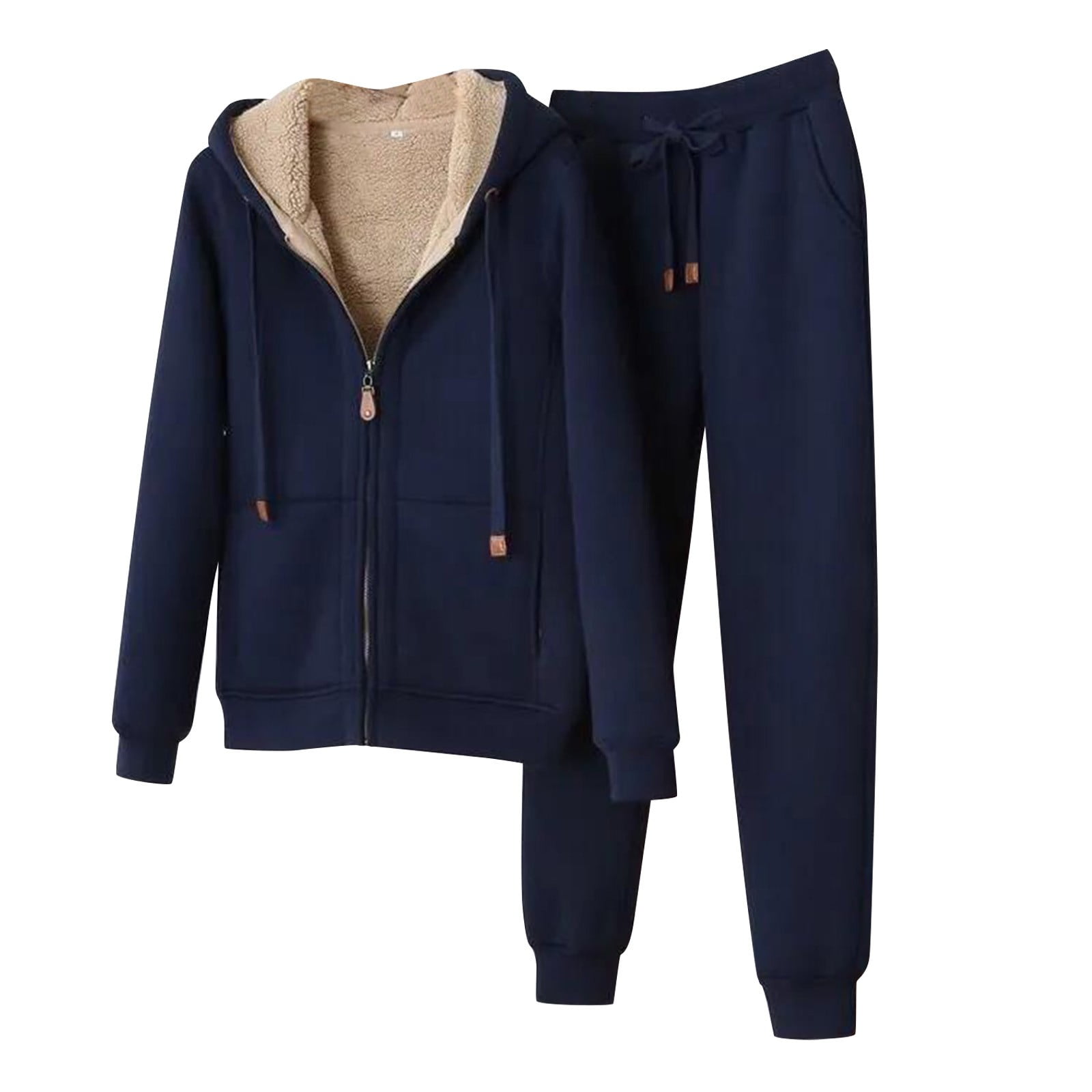 Women Casual Two Piece Pants Suit Hoodies For Women Casual Warm Plush Solid Two Piece Zipper Pocket Hoodies Coat Drawstring Pants Set Walmart Business Supplies