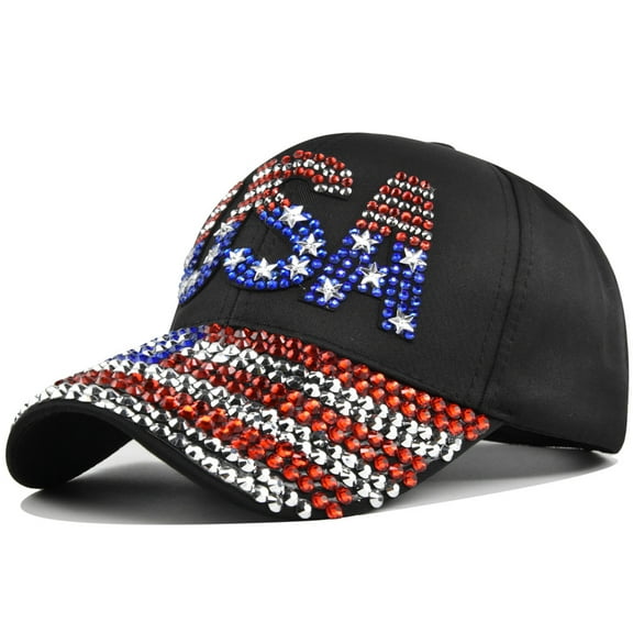 Women Casual USA Point Drill Baseball Cap Fashion Sequin Baseball Cap Ajustable Peaked Cap Outdoor Sports Couple Hats Adjustable Curved Brim Hats Sun