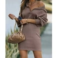 thumbnail image 1 of Women Casual V Neck Knit Mini Fall Sweater Dresses Long Sleeve Loose Fit Solid Color Ribbed Pullover Jumper Sweaters, 1 of 7