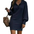 thumbnail image 1 of Women Casual V Neck Knit Mini Fall Sweater Dresses Long Sleeve Loose Fit Solid Color Ribbed Pullover Jumper Sweaters, 1 of 7