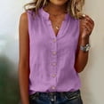 thumbnail image 1 of Women Casual V-Neck Sleeveless Button Up Linen Blouse Tops Solid Color Tee, 1 of 8