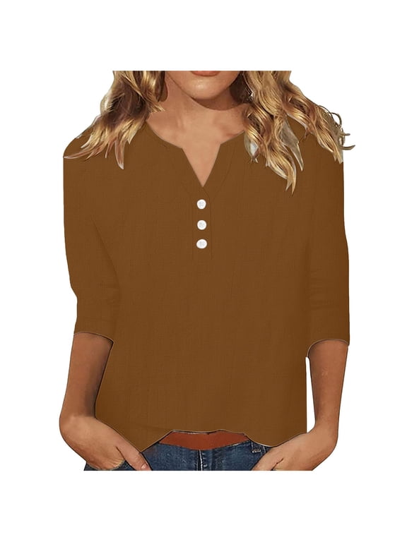 Women Casual V-Neck T-Shirts Loose Puff Short Sleeve Tops Tunic Blouses