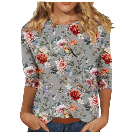 Women Casual V-Neck T-Shirts Loose Puff Short Sleeve Tops Tunic Blouses