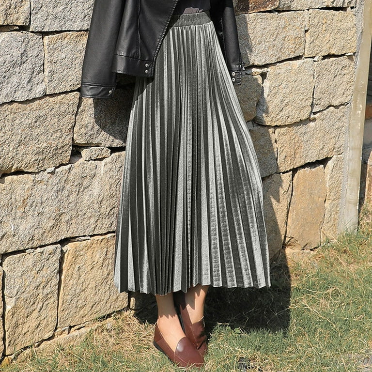 Grey pleated velvet skirt hotsell