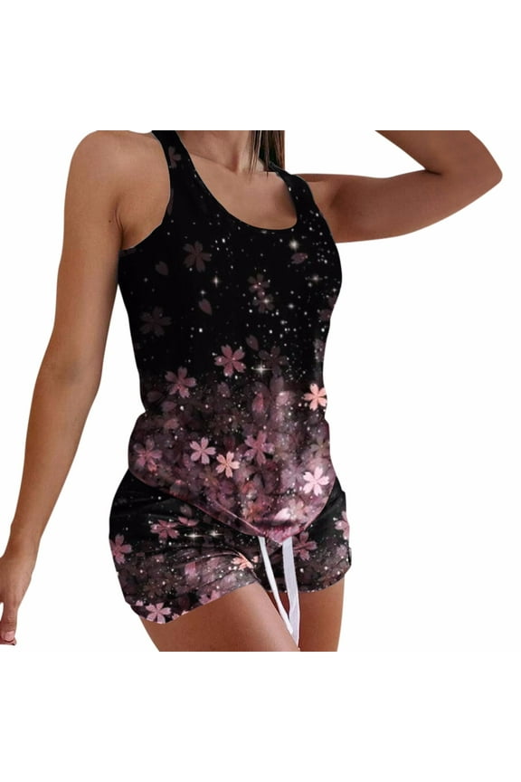 Women Casual Vintage Shorts Sets Women Sleepwear Tank Short Pajama Sets