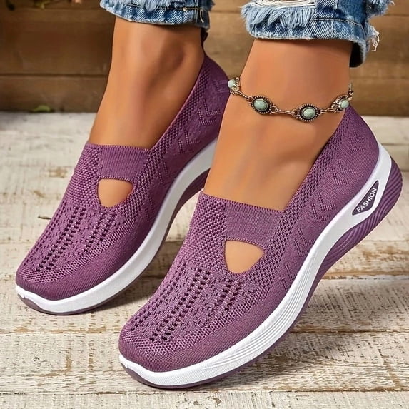 Women Casual Walking Shoes Breathable Slip On Sneakers with Arch Support Orthopedic Comfort for Senior Standing Non Slip(8#)Q