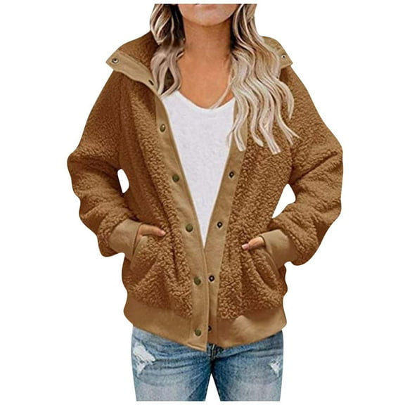 Women Casual Warm Coat Faux Shearling Fluffy Cardigans Jacket Winter Long Sleeve Jackets Loose Boyfriend Style Outwear
