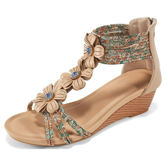 Ecetana Women Casual Wedge Sandals Summer Open Toe High Heel Zipper Back Platform shoes